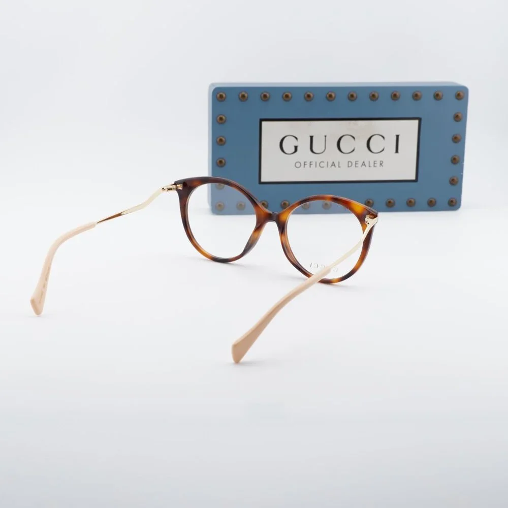 Gucci GG1009O 001 Round Eyeglasses 52mm Havana/Gold - Picture 3 of 12
